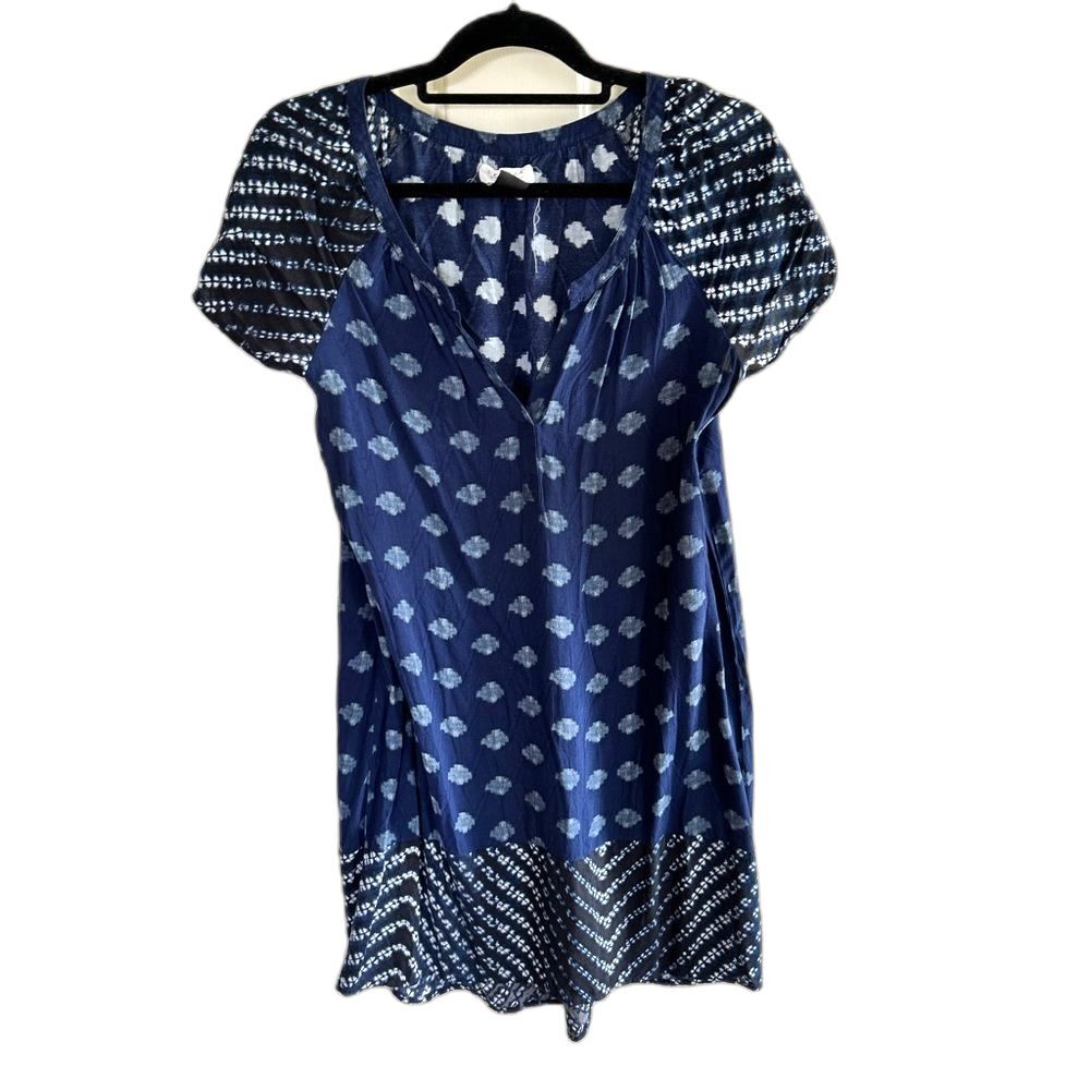 Velvet Womens Small Blue Dress Ikat Coastal Beach Vacation Short Sleeve Light